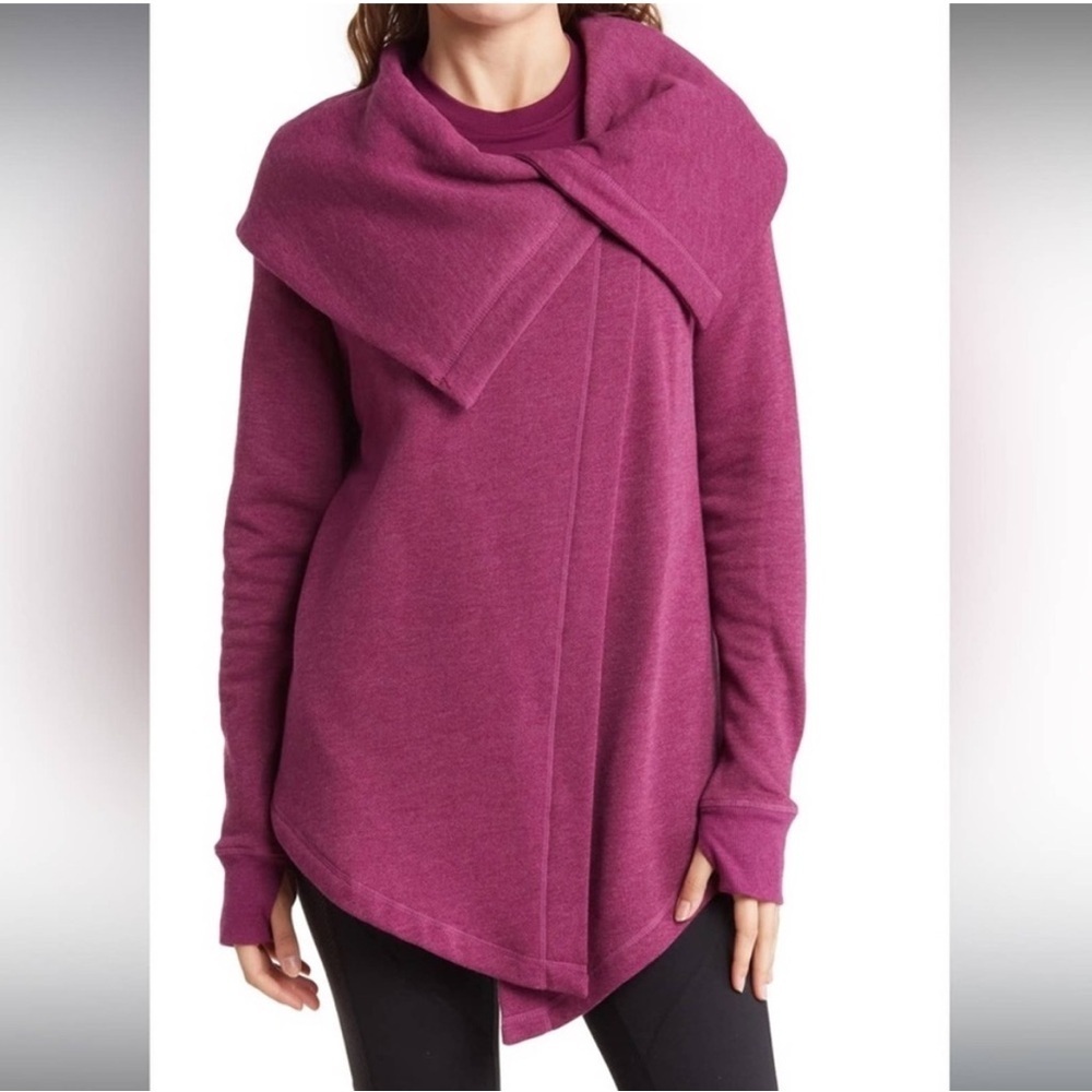 NWT Zella Raspberry Oversized Shawl Collar Open Front Draped Sweater Medium